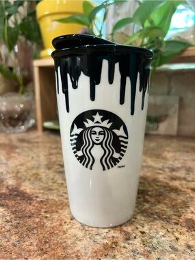 Starbucks Band of Outsiders 12 oz Travel Tumbler Ceramic Black Drip 2014 w Lid